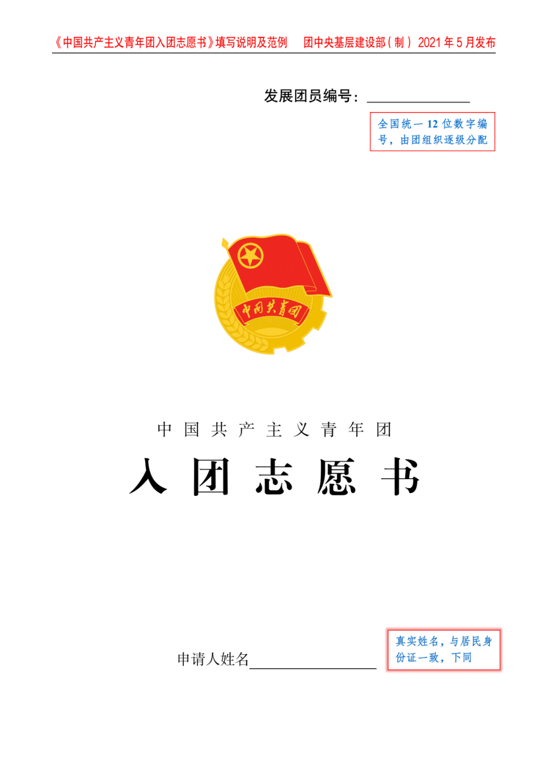 2023年入团申请模板全新版